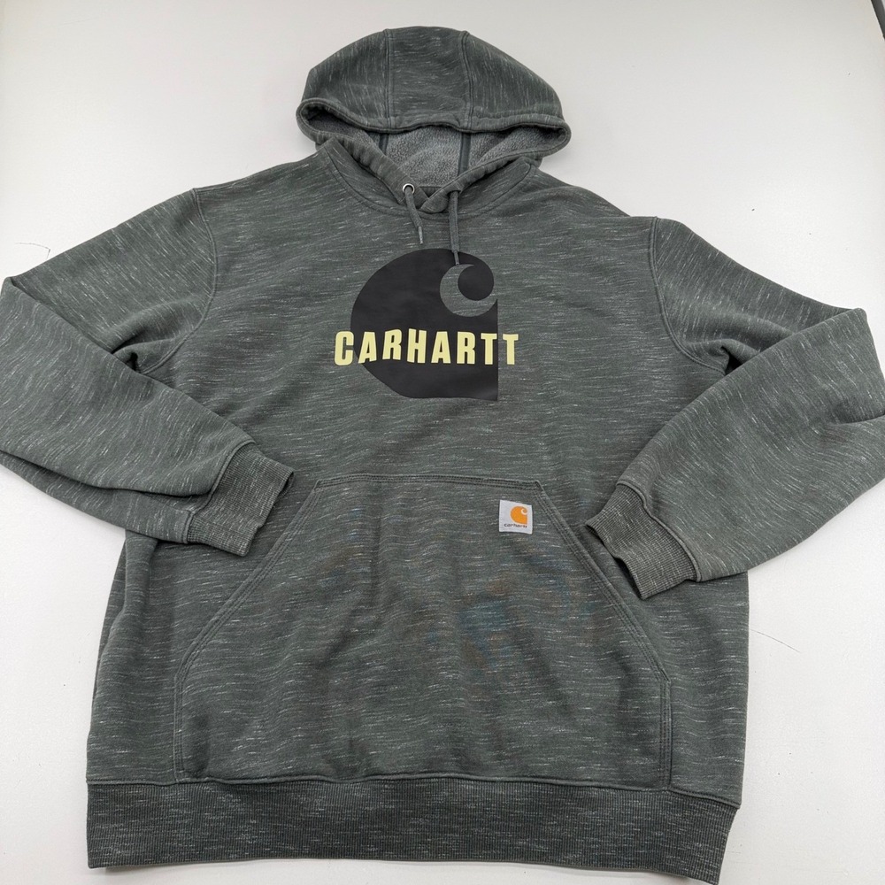 Carhartt Mens Loose Fit Space Dye Hoodie Charcoal Grey Logo Sweatshirt L 104902